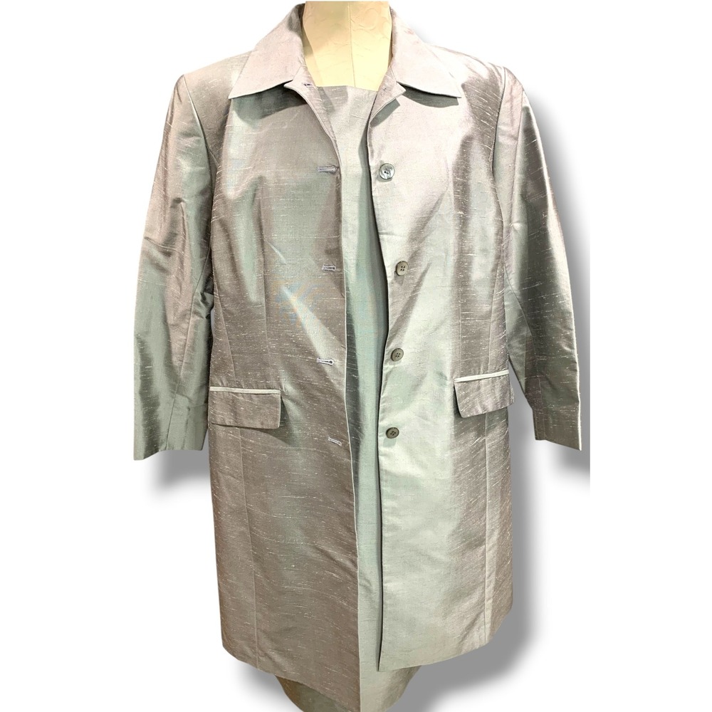 Size 14P Elisabeth by Liz Claiborne Silk Jacket and Sheath Dress Gray Lavender
